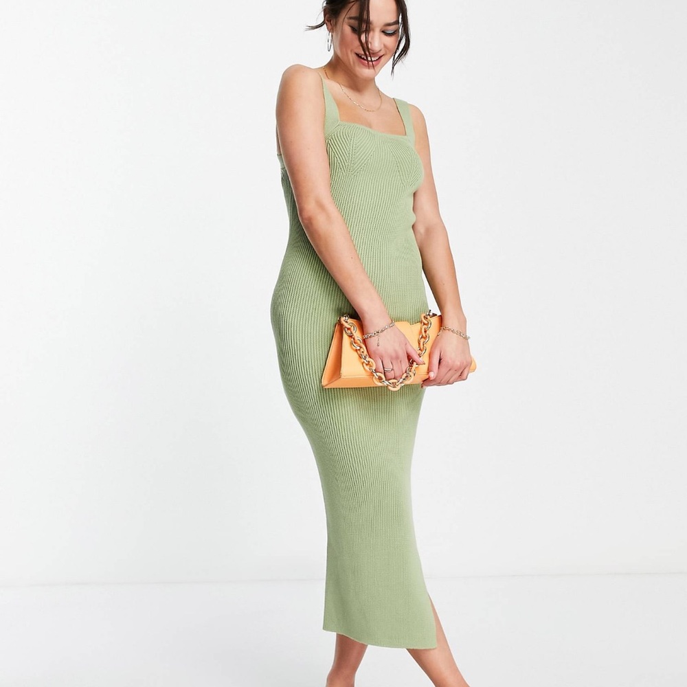 ASOS DESIGN Khaki Knit Midi Dress